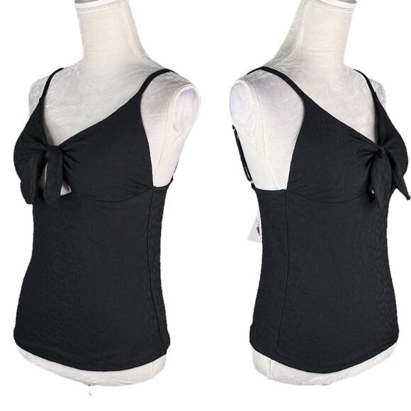 Jessica Simpson Rose Bay Textured Tie-Front Tankini Top M Black New - Picture 2 of 12